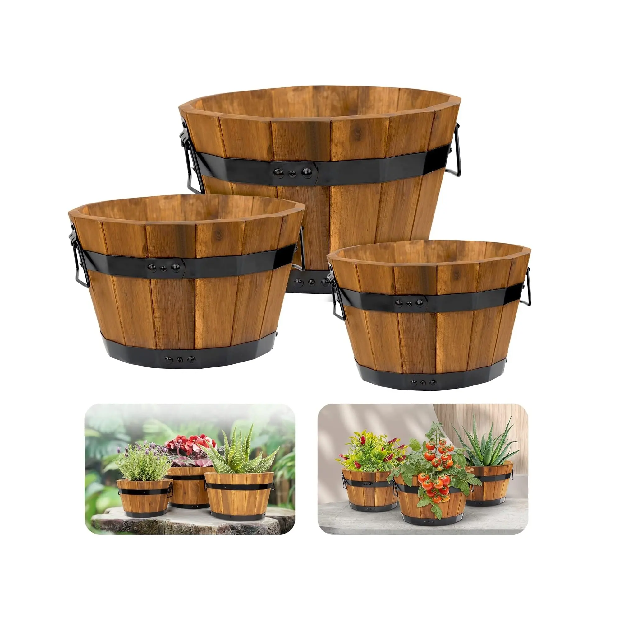 Vaso de madeira redondo ecológico para decoração de jardim, recipiente para plantas, vaso de plástico para casa, quintal e pátio, exterior e interior