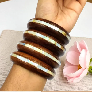 Bracelet en bois fait main avec incrustation de nacre |   Bracelet bohème artisanal naturel - Product Image 5