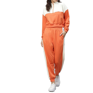 Survêtement pour femme personnalisé coupe-vent épais style sportif hiver avec sweat à capuche demi-zip et pantalon de survêtement - Product Image 1