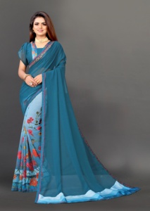 Saris en Georgette de Haute Qualité et Confortables pour Femmes, Style FATEMA FASHION, Design Traditionnel Bollywood, Idéal pour les Fêtes, avec Blouse Spéciale - Product Image 2
