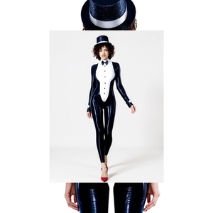 Women's Black PU Coated <b>Jumpsuit</b> Long Sleeve Turtleneck High Waist Full Length Bodycon Fit Spandex Nylon Clubwear - Product Image 6