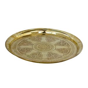 Plateau rond plaqué or de qualité supérieure, plateau de service en métal, décoration de réception de mariage, centre de table pour hôtel, restaurant, présentoir pour la maison et l'hôtel - Product Image 1