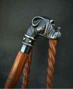 Bastón de madera con cabeza de perro, mango de metal pulido marrón, para caminar al aire libre, set de regalo - Product Image 2