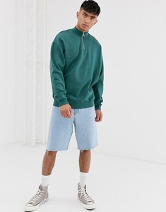 เสื้อสเวตเชิ้ตผู้ชายทรงโอเวอร์ไซส์ คอซิป ¼ ซิป สีเขียวล้วน ผ้าเฟรนช์เทอร์รี่ คอกลม ทรงลำลอง ความยาวปกติ เหมาะสำหรับใส่ในฤดูใบไม้ร่วง - Product Image 1