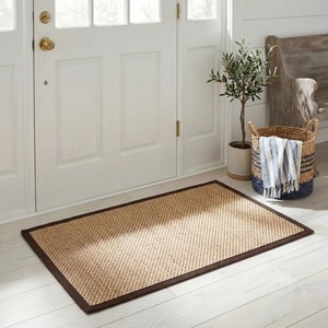 Tapis de sol rectangulaire en jute style ferme, bordure marron, tissage plat, antidérapant, paillasson, décoration intérieure, salon, jardin, tapis en toile - Product Image 4