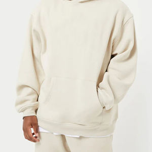 Sudadera con capucha extragrande para hombre, color crema, con hombros caídos y bolsillo canguro, ropa al por mayor OEM ODM - Product Image 5