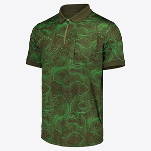 Polo de Manga Corta para Hombre con Estampado Topográfico Verde, con Bolsillo, Tejido de Secado Rápido, Estilo Casual - Product Image 2