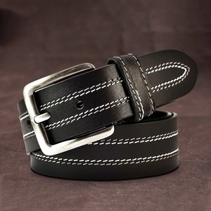 Cinturón de cuero genuino con logotipo personalizado para hombre, de alta gama, de piel de búfalo de grano completo, correa formal para caballeros LMB-0094B - Product Image 3