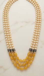 Luxury 3 Layer Pearl & Yellow Jade <b>Beaded</b> <b>Necklace</b> Handmade Gold Plated Statement Gemstone <b>Necklace</b> for Women Wedding - Product Image 2