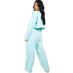 ชุดเซ็ตวอร์มฤดูหนาว 3 ชิ้น ผ้าหนานุ่มสำหรับผู้หญิง เสื้อครอปสเวตเชิ้ตแบบเรียบ ตัดเย็บตามสั่ง ไซส์ใหญ่ ผ้าฝ้ายฟลีซ - Product Image 3