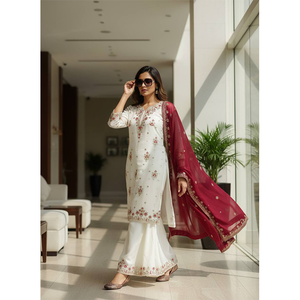 Última Colección de Diseñador de Ropa Nupcial India: Traje Sharara de Georgette con Bordado de Lentejuelas y Zari en Oferta - Product Image 1