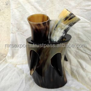 Cuernos de búfalo/buey indio Natural 100% de alta calidad, juego de cuernos para beber vikingo de 4 piezas, lámpara de sal de concha cruda M R S EXPORTS - Product Image 5