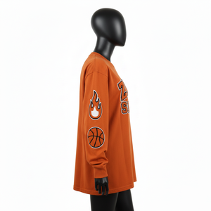 Womens Long Sleeve T Shirt GSM Thick Cotton Jersey <b>Rust</b> Brown Sports Graphic Applique Print Custom Logo long sleeve shirt Cotton - Product Image 3