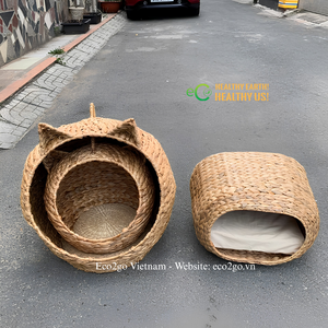Vida Natural para Mascotas |   Cama para Mascotas Ovalada Tejida a Mano de Jacinto de Agua |   Pedidos al por mayor y personalizados desde Vietnam - Product Image 4