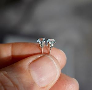 Natural Aquamarine 4mm Round Drop Earrings 925 Sterling <b>Silver</b> 18K Gold Plated Luxury Gemstone Jewelry Gift Boxed for Her Party - Product Image 4