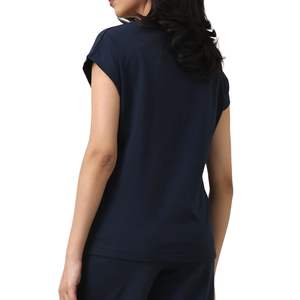 Camiseta de Manga Corta con Cuello Redondo Azul Marino para Mujer, Corte Holgado, Algodón, Informal, Verano, Básica, Personalizada, Venta al Por Mayor, Fabricante OEM - Product Image 4