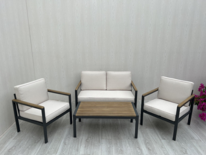 Ensemble moderne de 4 pièces en bois d'acacia et aluminium pour le jardin, le patio, le salon, les hôtels, les villas, le mobilier d'extérieur en général. - Product Image 4