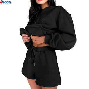 Conjunto de chándal corto con capucha estilo Hip Hop, sudadera con hombros caídos y pantalones cortos, ropa de mujer, conjunto holgado de 2 piezas - Product Image 1
