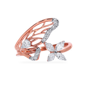 Royal Wings <b>Diamond</b> <b>Ring</b> Premium 18K Rose Gold Plated Butterfly Inspired Open <b>Ring</b> with Marquise Cut - Product Image 4