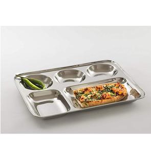 Plato de acero inoxidable con compartimentos 5 en 1, plato Bhojan Thali, juego de 6 platos de acero para cenar. - Product Image 1