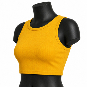 Custom Yellow Women Ribbed <b>Crop</b> Tank <b>Top</b> Sleeveless Yoga Gym Fitness Activewear OEM Wholesale Cheap Price Tank <b>top</b> Breathable - Product Image 4