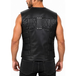 Custom Genuine <b>Leather</b> Utility <b>Vest</b> <b>Mens</b> Motorcycle Biker Riding Multi Pocket Zip Front Fashion <b>Leather</b> <b>Vest</b> - Product Image 3