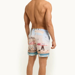 Short de bain imprimé scène de plage pour homme, taille mi-haute, fermeture boutonnée, séchage rapide, décontracté, 100 % polyester - Product Image 6