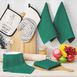 Set di 6 Panni da Cucina Ultra Morbidi in Cotone 100% a Nido d'Ape, Asciugatura Rapida, 30x30 cm, Verde Scuro, Assorbenti per Pulizia - Product Image 2