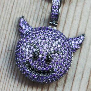 Colgante Personalizado de Oro Negro con Emojis de Diablo Morado, Joyería Iced Out, Colgante con Diamantes Personalizado, Joyería Hip Hop - Product Image 4