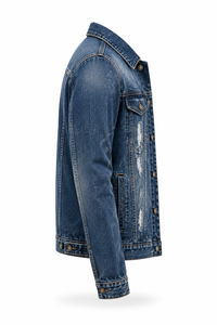 Veste en jean bleue pour homme, fermeture boutonnée, coupe classique, lavage délavé, style décontracté, vêtement d'automne, tissu 100% coton tissé - Product Image 2