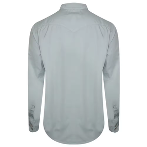 Chemise en jean bleu glace délavé pour homme, en coton lavé, manches longues, col ranch, double rabat, toucher doux - Product Image 2