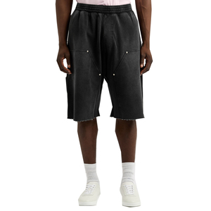 Shorts Bermuda en toile de coton noir pour homme, taille élastique, couleur unie, avec poches, respirants, finition lavée - Product Image 4