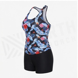 Women's Floral Print Racerback Tankini Set With Shorts Quick Dry Swimwear Two Piece Beachwear - Product Image 5