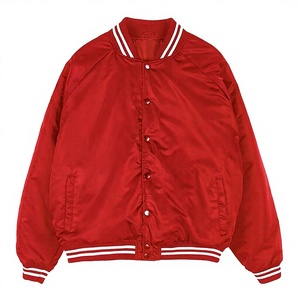 Premium Quality Red Front Button Closure Windproof <b>Heated</b> Eco-Friendly Reversible Satin Varsity Jacket Custom Colors Sizes - Product Image 1