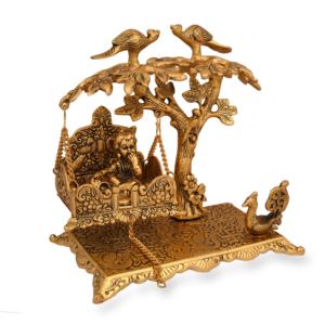 Metal Krishna Swing Jhula Laddu Gopal Jhula for Home <b>Mandir</b> and Office Handmade Bal Gopala Jhula - Product Image 3