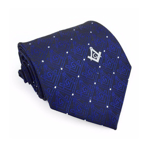 Corbata Masónica Premium Azul y Negra con Diseño de Puntos Cuadrados y Compás, Corbata Formal Personalizada para Hombre - Product Image 1