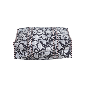 Handmade Quilted Cotton Tote <b>Bag</b> Black White Floral Block Print Reversible Open Washable Shoulder Shopping Grocery <b>Bag</b> for Women - Product Image 3