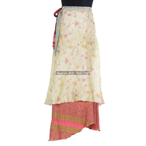 Jupe longue ethnique en soie à enrouler, bleu-noir, 2 couches, réversible, style sari magique, paréo de plage en soie, couvre-paréo de plage - Product Image 3