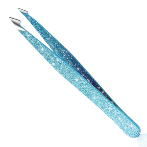Pince à épiler professionnelle en acier inoxydable pour sourcils, faible MOQ, luxe, bleue, 4 pièces, pointues, obliques, plates, angulaires, durables, avec étui - Product Image 2