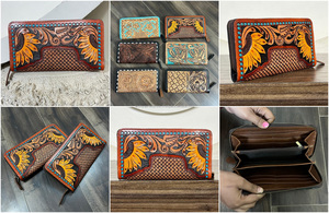 Designer Handcrafted Genuine Cowhide Leather Western Wallet for Women Floral Zipper Long Clutch with <b>Card</b> Slots & Cash Pocket - Product Image 3