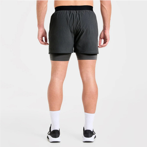 Top Trending OEM Wholesale Custom Logo Men's Sporty Running Shorts Double <b>Layer</b> Quick Dry Breathable Elastic Waist <b>Mid</b> Length - Product Image 2