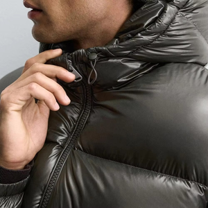 Custom Logo Men Black Shiny Puffer Jacket Thick Hooded Winter <b>Bubble</b> <b>Coat</b> Luxury Streetwear Windproof Zipper Outerwear - Product Image 5