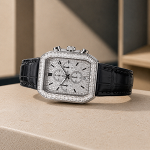 Montre Chronographe Mécanique de Luxe en Moissanite Scintillante, Date Automatique, Cadran en Verre 46mm, Acier Inoxydable Poli pour - Product Image 4