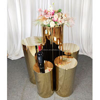 Ensemble de 3 socles pour gâteau de mariage très vendus, en acier inoxydable doré brillant, socles ronds cylindriques, support à gâteau pour table de dessert