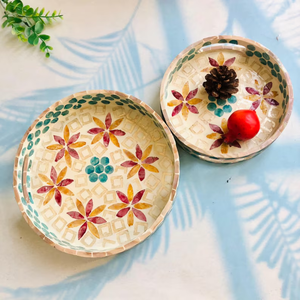 Bandeja Redonda de Nácar, Artesanal, para Servir Té, Decoración, Regalo - Product Image 4