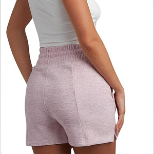 Shorts en molleton pour femme, bords bruts, délavage vintage, poches latérales, taille haute, cordon de serrage, coupe décontractée, tenue décontractée - Product Image 2