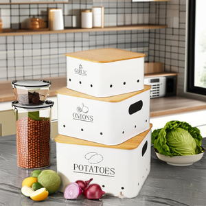 Juego de 3 cajas de almacenamiento de cocina de diseño clásico con orificios de ventilación para cebollas, patatas, ajo, almacenamiento como regalos elegantes - Product Image 5