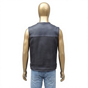 Gilet de motard en cuir noir pour homme – Coupe ajustable, résistant au vent, design texturé robuste, prêt pour les patchs – Idéal pour l'hiver - Product Image 2