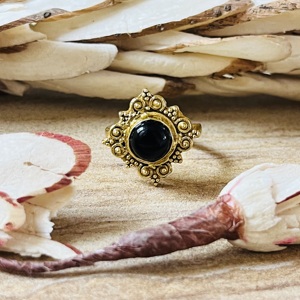 Hot Selling Vintage Black Onyx <b>Ring</b> Floral Design Tribal Ornate <b>Statement</b> <b>Ring</b> Gold Plated Brass Beaded Wholesale <b>Ring</b> For Women - Product Image 1