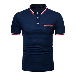 เสื้อเชิ้ตแขนสั้นสีน้ำเงินกรมท่าสำหรับผู้ชาย ทรงปกติ ผ้าเจอร์ซีย์ถัก ระบายอากาศได้ดี สวมใส่สบาย คอสูง ลายแบบสั่งทำได้ - Product Image 1